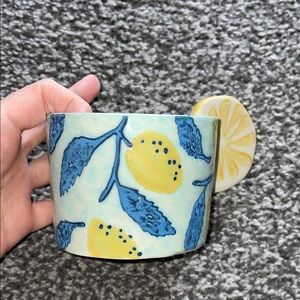 Anthropologie Grove Series Lemon Tree Ceramic Mug Yellow & Blue